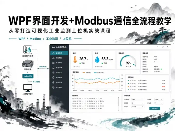 WPF界面开发+Modbus通信全流程教学 从零打造可视化工业监测上位机实战课程