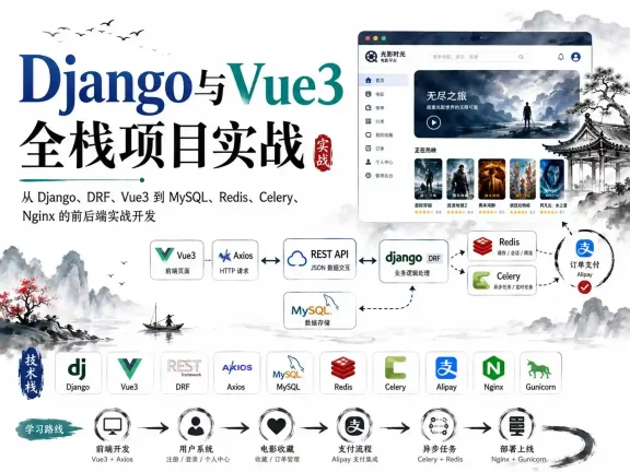 Django与Vue3全栈项目实战 企官+学生管理系统+电影平台三大案例打通Web开发全流程